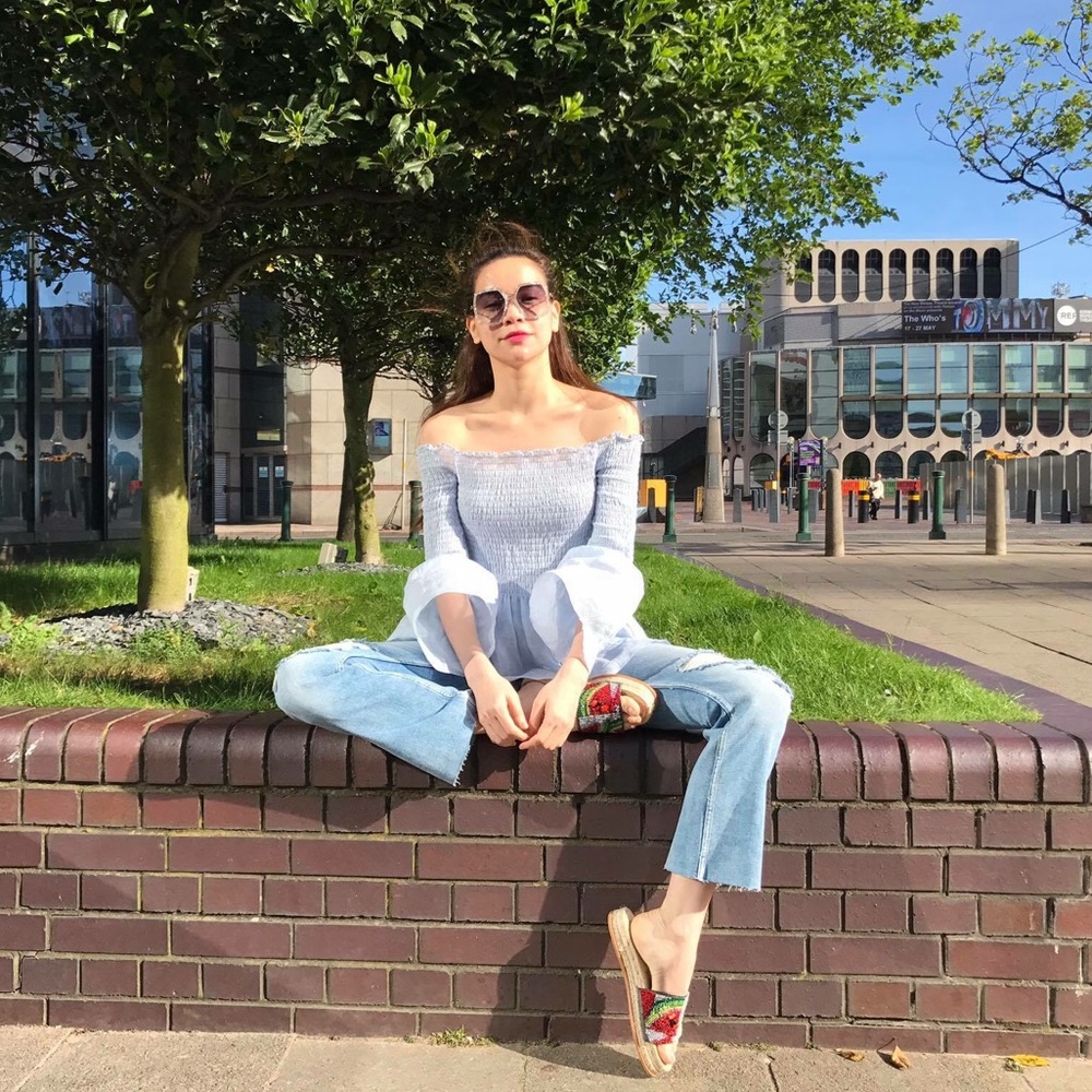 Zara shirred boatneck top